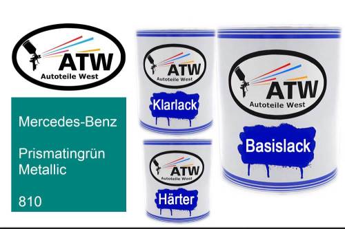 Mercedes-Benz, Prismatingrün Metallic, 810: 1L Lackdose + 1L Klarlack + 500ml Härter - Set, von ATW Autoteile West.